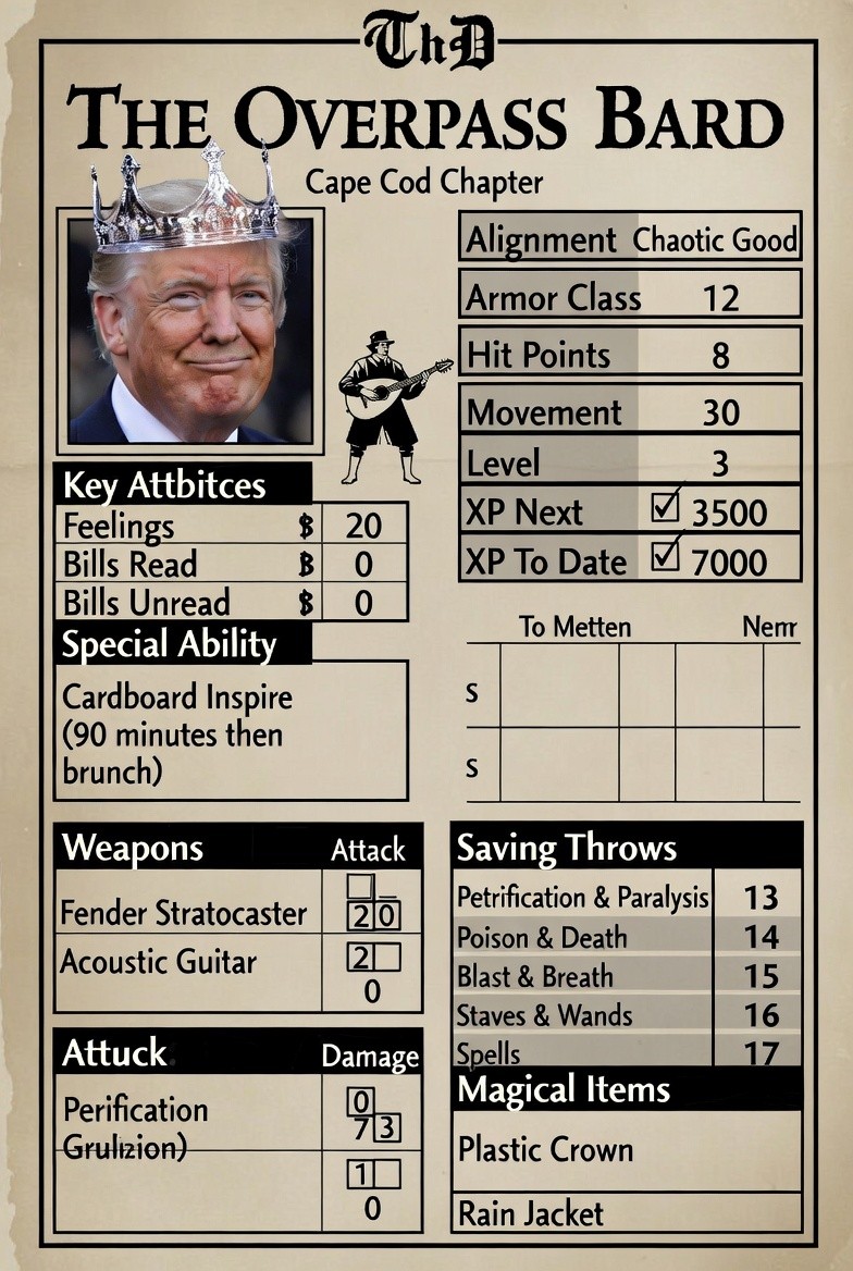 Character sheet: the Overpass Bard