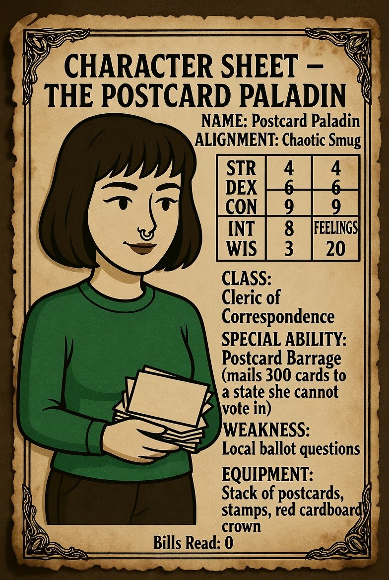 Character Sheet: The Postcard Paladin